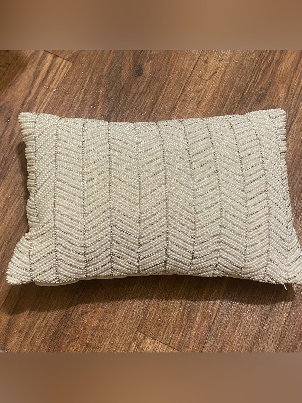 Winter Dreams Rectangle Throw Pillow 16x11 Beaded Diagonal Faux Pearls Silver